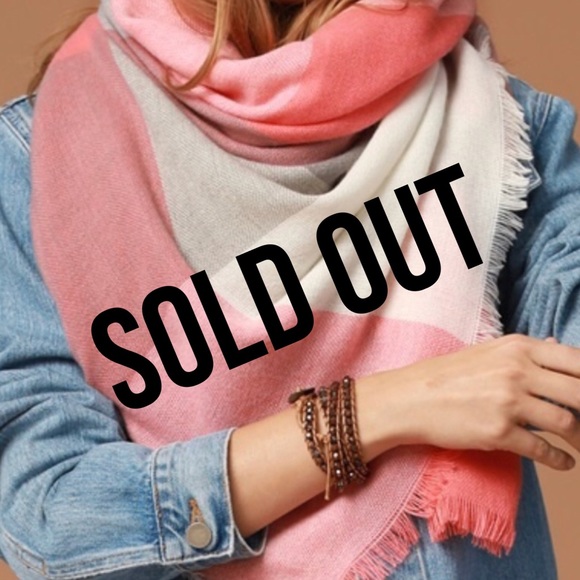 Peach Grey Buffalo Checkered Blanket Scarf